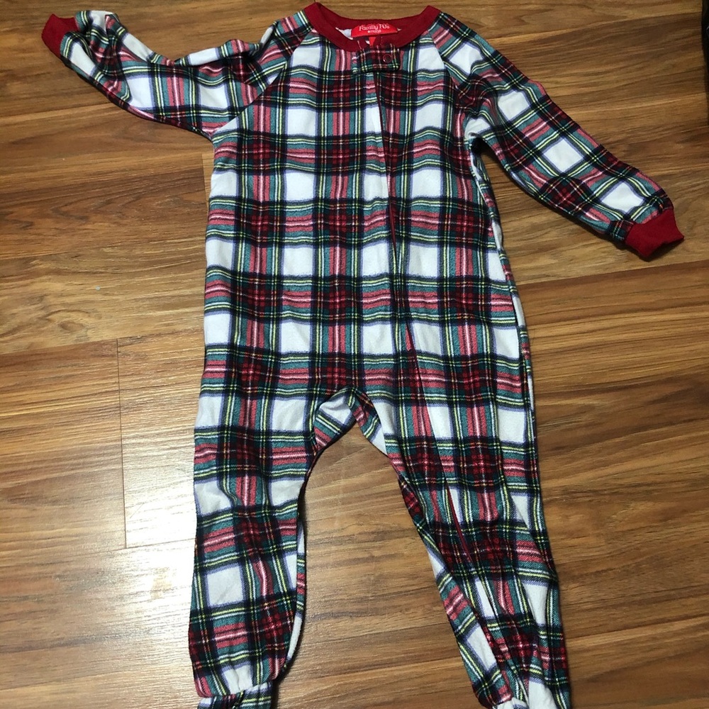 24m red plaid zip up pajamas